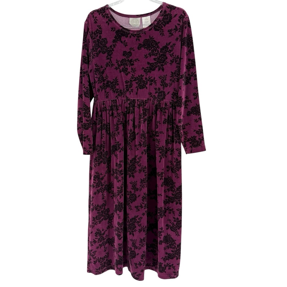 Erika & Company Vintage Maroon Floral Velvet Velour Dress Medium Whimsigoth Dark